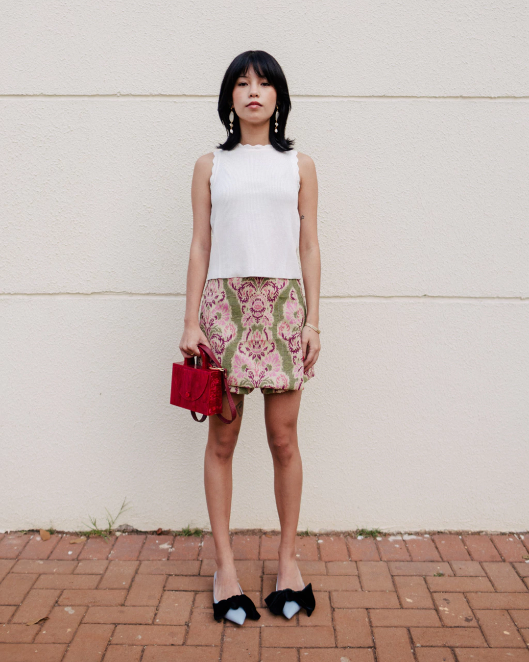 short saia jacquard Nicole rosa
