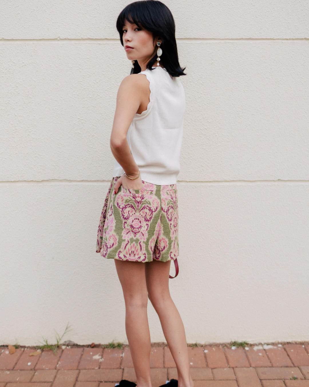 short saia jacquard Nicole rosa