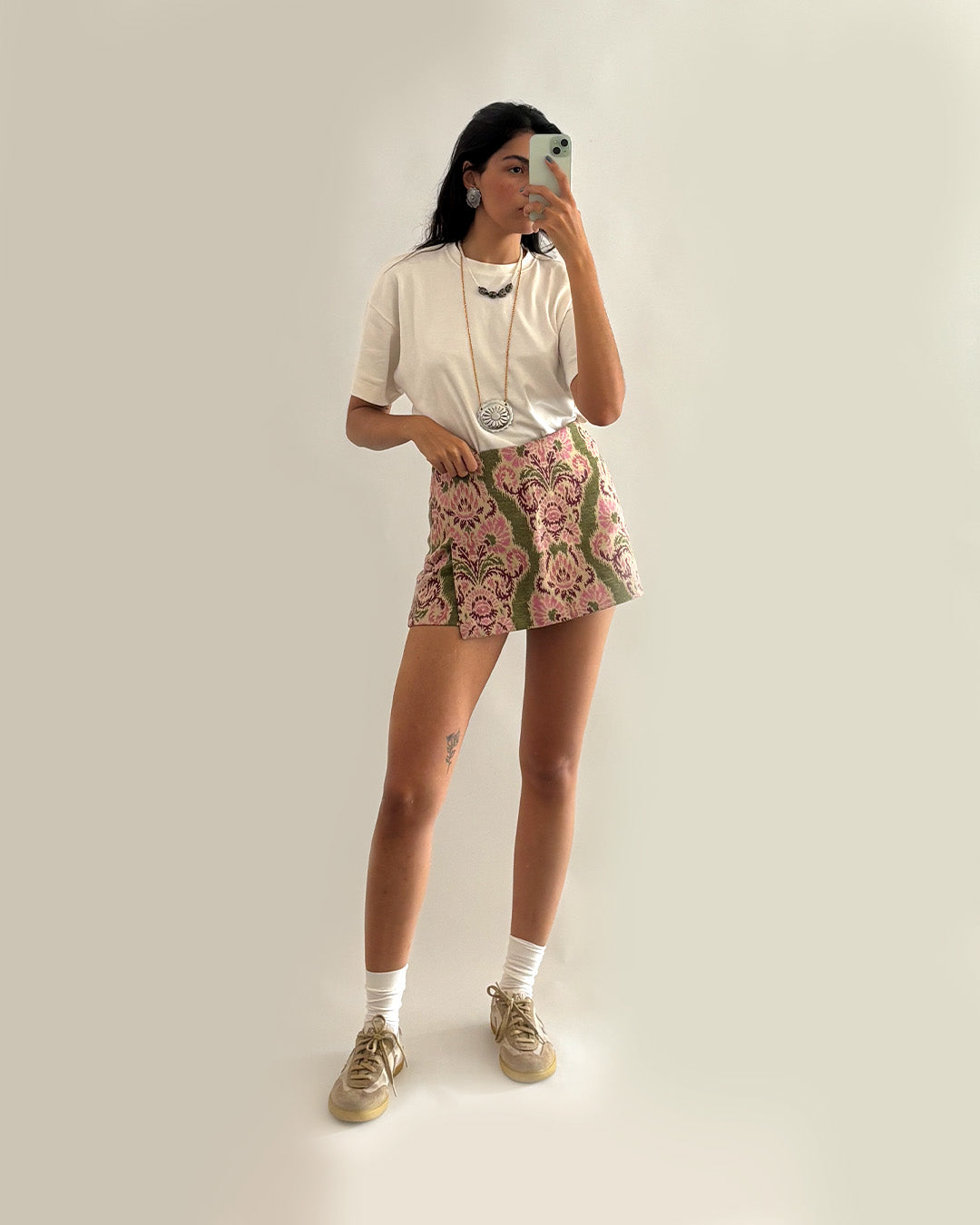 short saia jacquard Nicole rosa