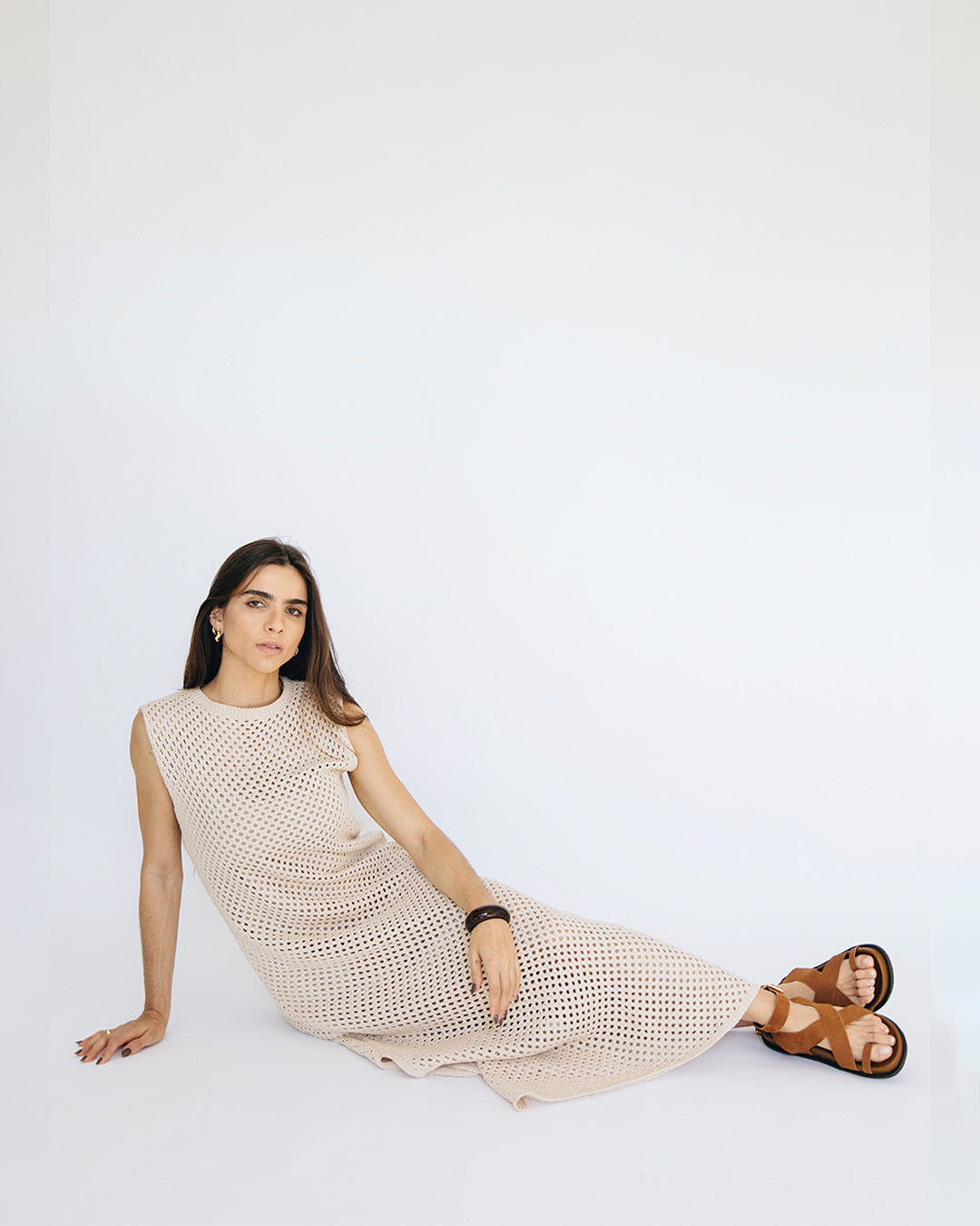 vestido longo tricô cru