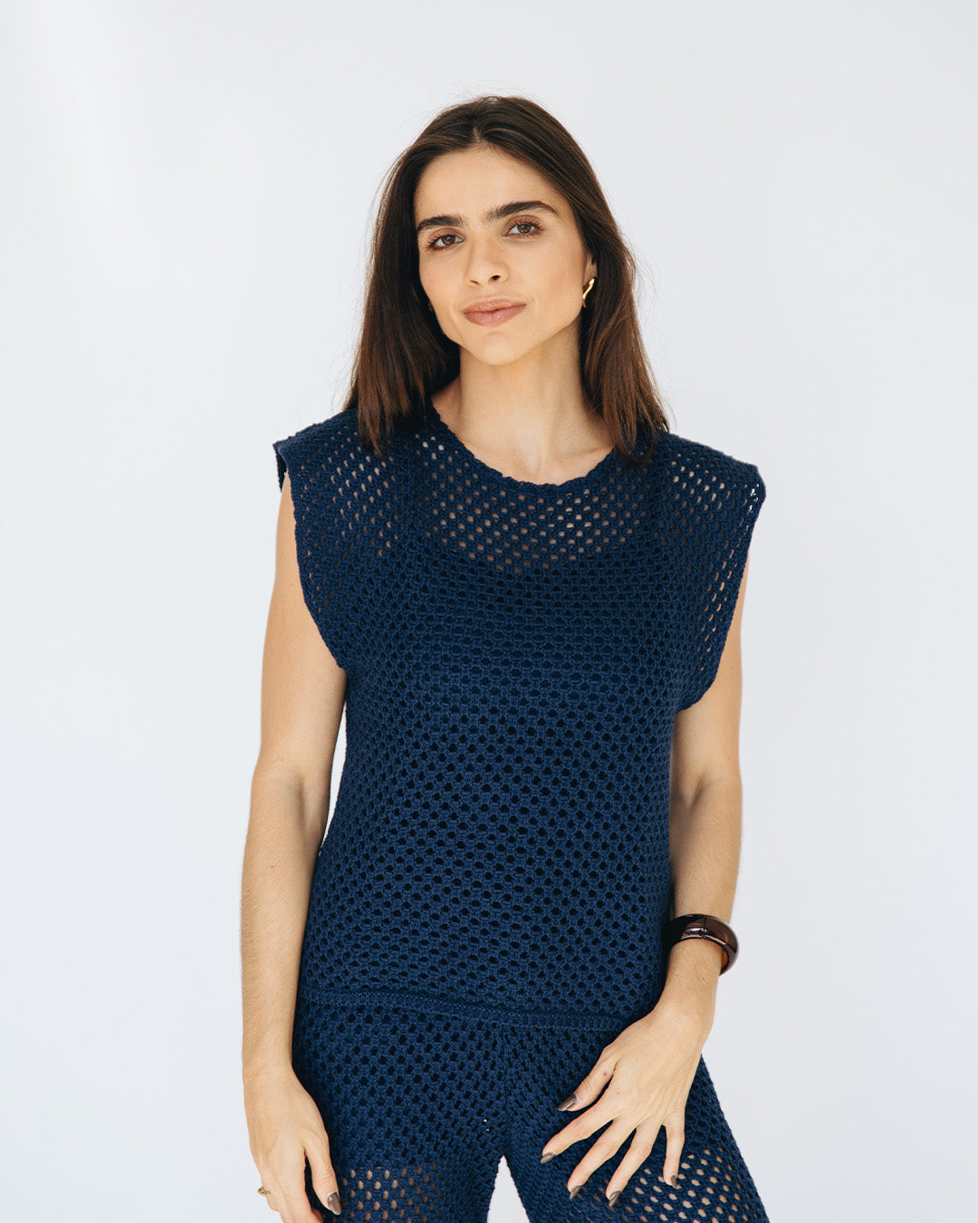 regata tricô azul marinho