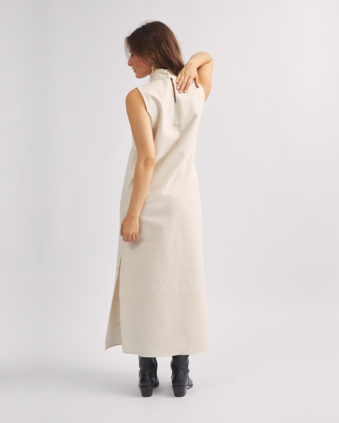 vestido coluna linho cru