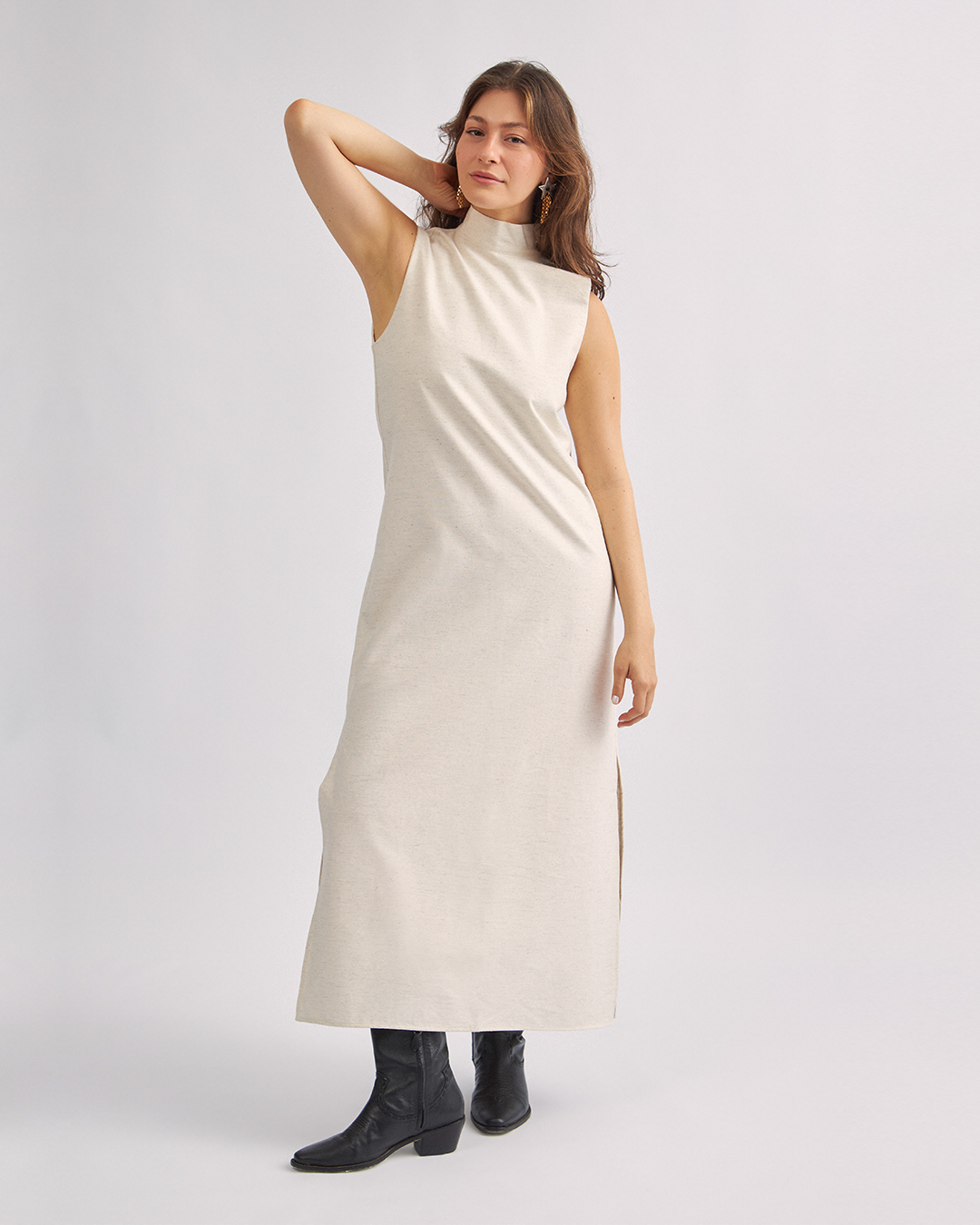 vestido coluna linho cru