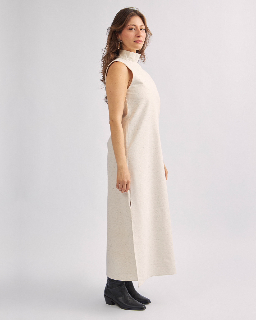 vestido coluna linho cru