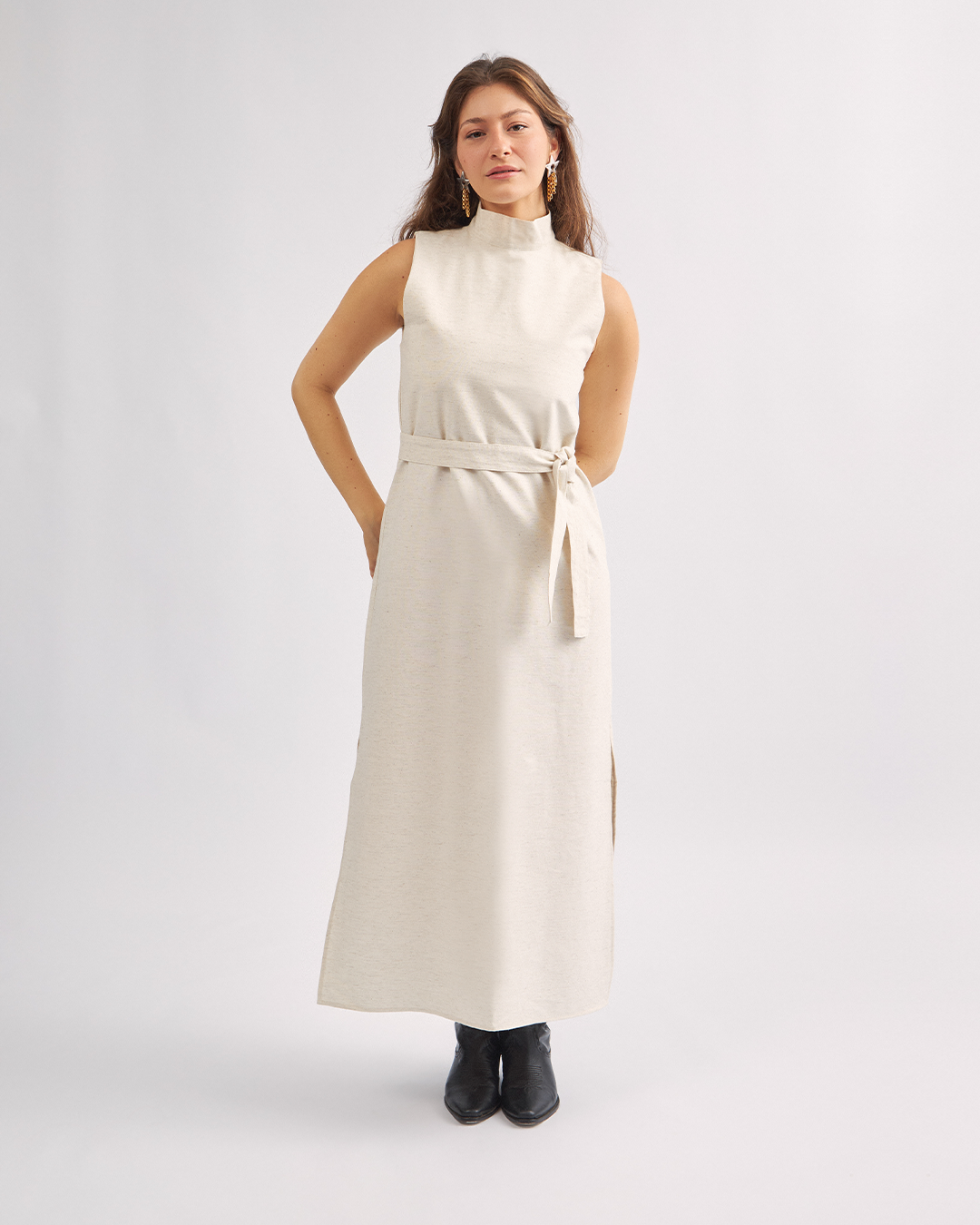 vestido coluna linho cru