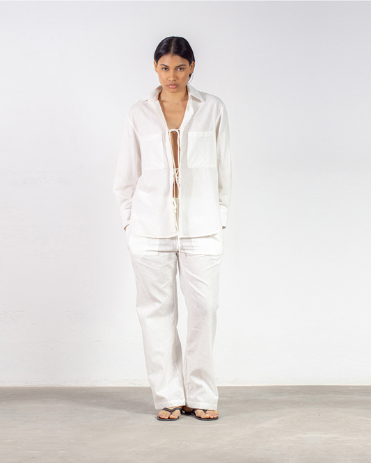 calça off-white amarração frontal