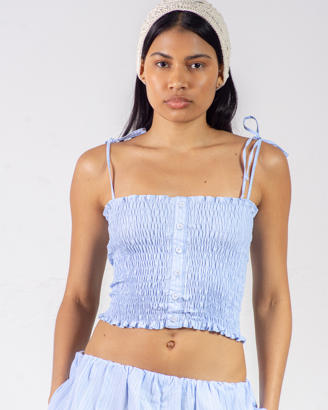 blusa lastex alça azul