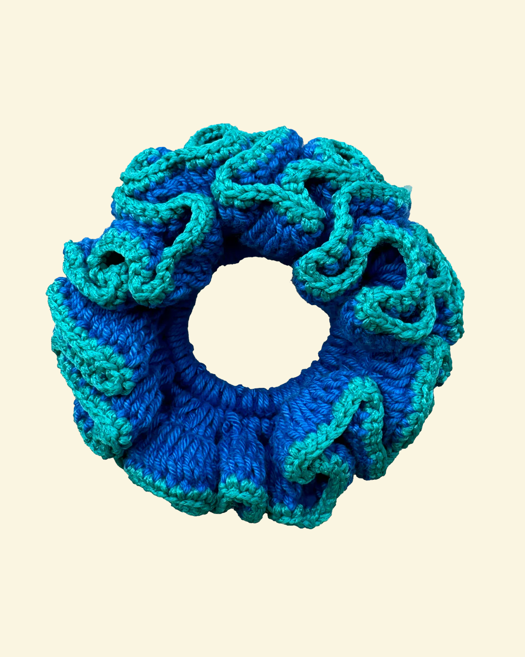 scrunchie crochê azul