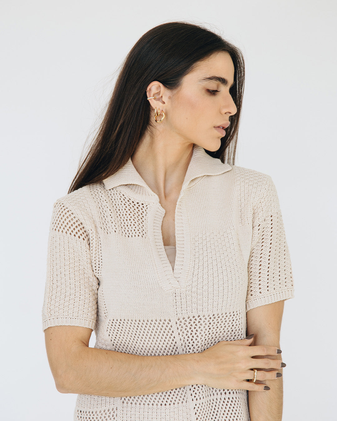 vestido polo tricô cru