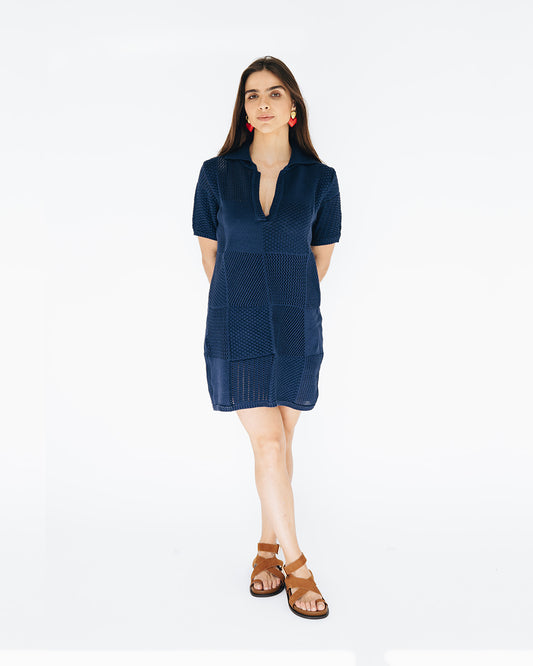 vestido polo tricô azul marinho