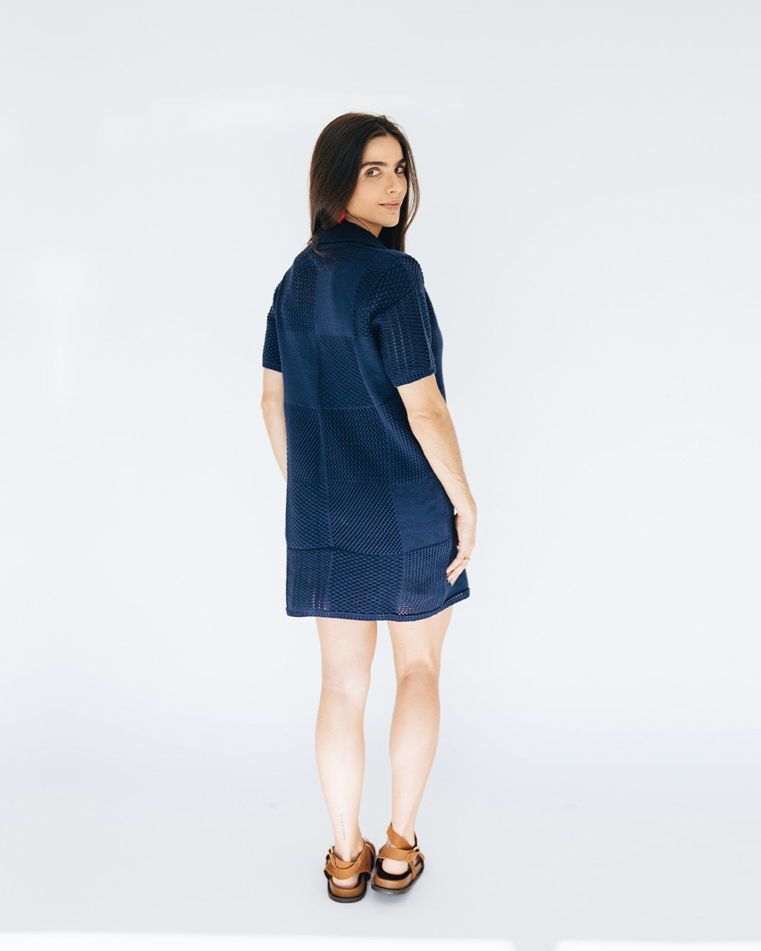 vestido polo tricô azul marinho