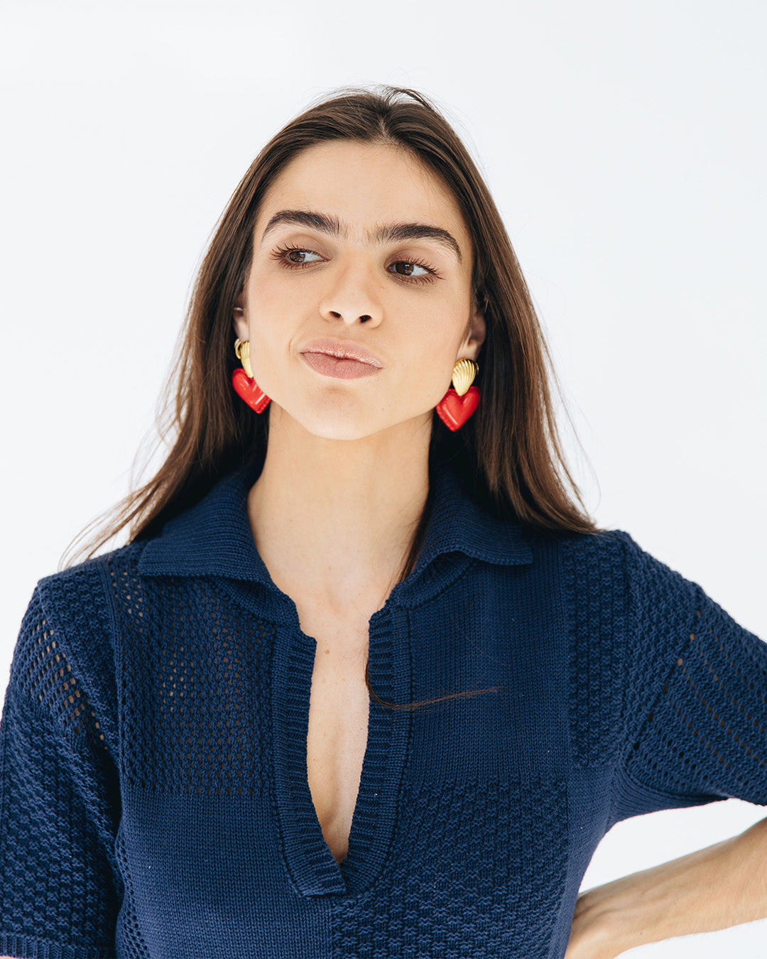 vestido polo tricô azul marinho