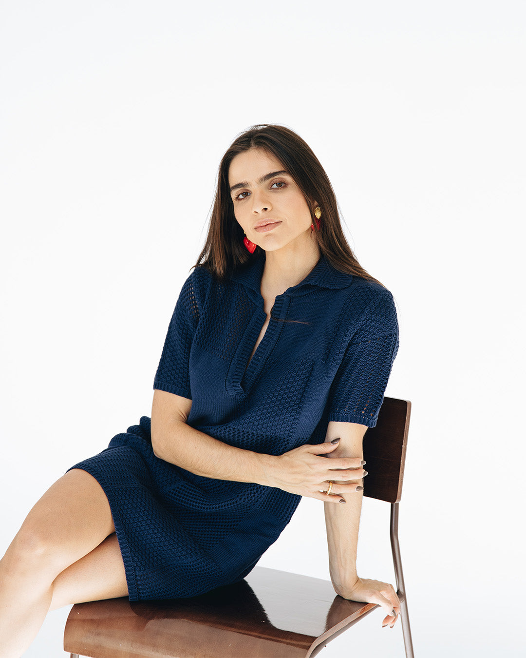 vestido polo tricô azul marinho