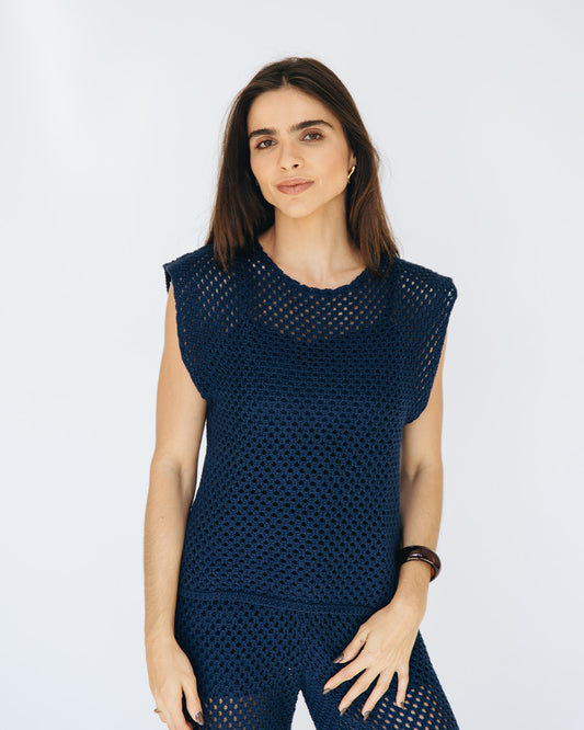 regata tricô azul marinho