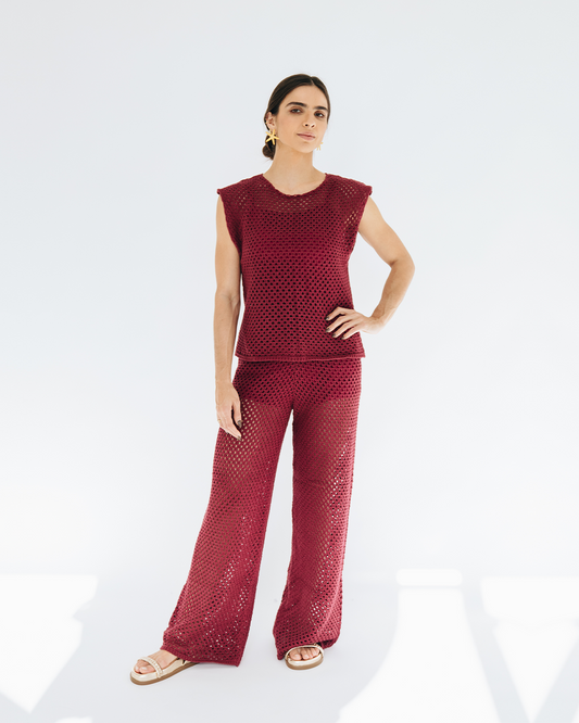 calça tricô cereja