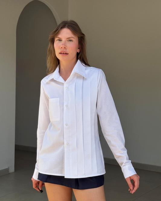 camisa pregueada branca