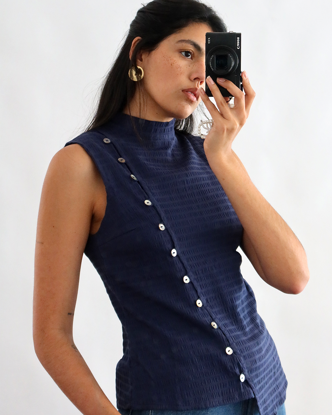 regata gola kimono azul marinho