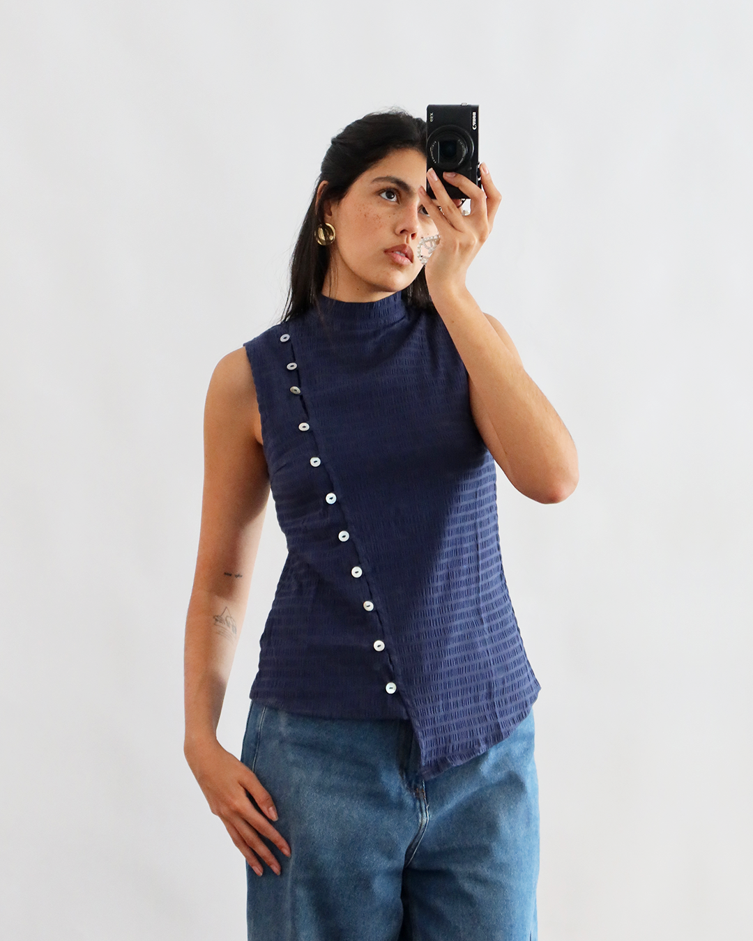 regata gola kimono azul marinho