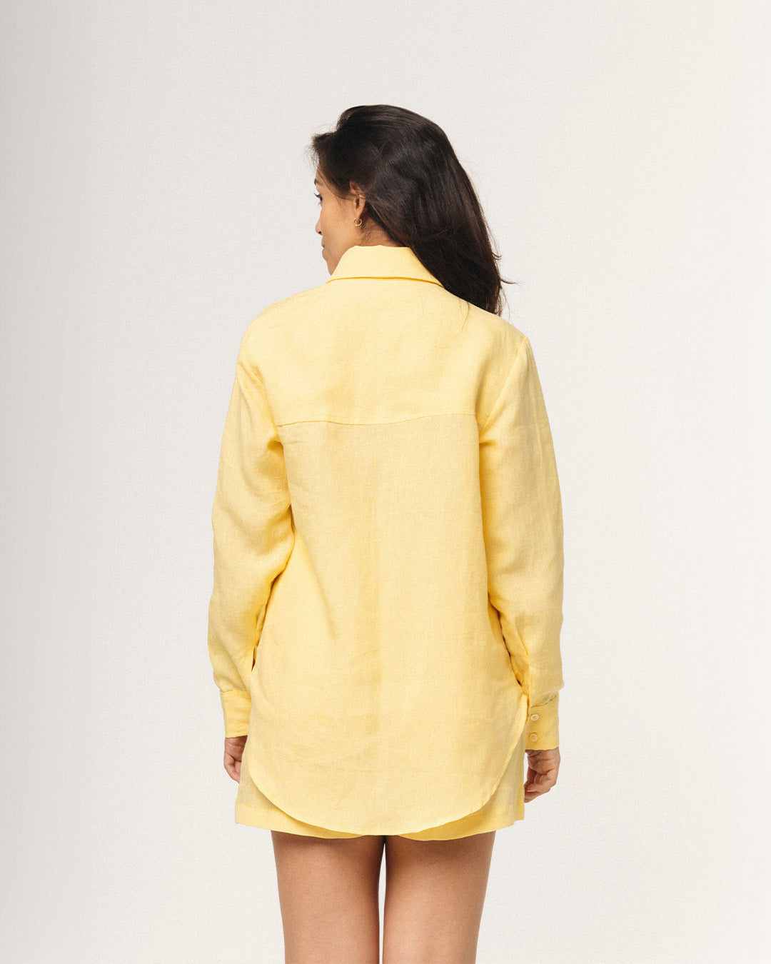 camisa 100% linho amarelo manteiga